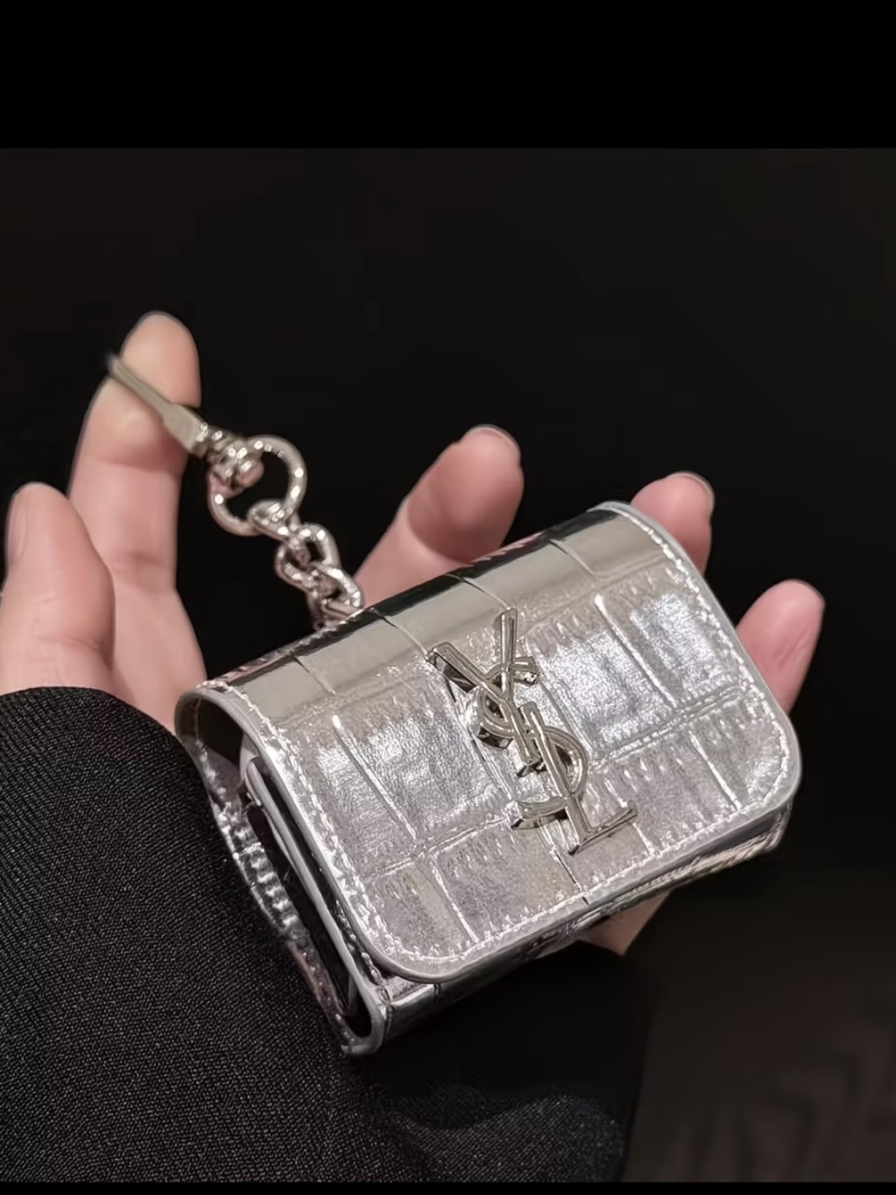 YSL  monogram AirPod case silver
